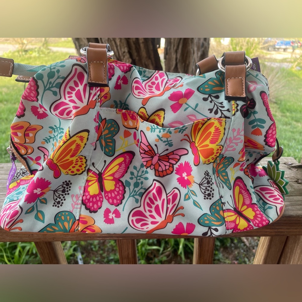 Lily Bloom Multi-Color Butterfly Floral Satchel Shoulder Bag - Picture 2 of 5